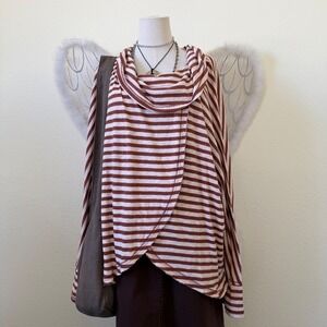 Indie Grunge Granola Girl Striped Long Sleeve Relaxed Fit Top Oversized Cowl